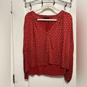 Urban Outfitters UO top women SZ S orange long sleeve Vneck Boho medallion print